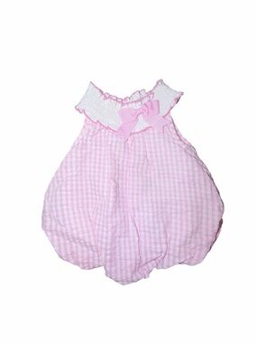 Rare Editions Pink Gingham Bubble Romper Bow Accent Size 3M